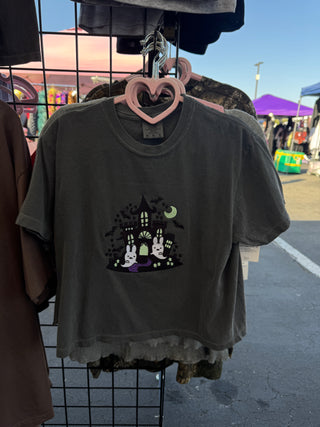 Halloween Haunted House Bunny Crop Shirt RTS