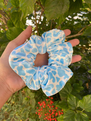 Blue Cow Print zipper Scrunchie